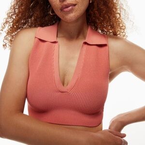 BABATON ARITZIA SCULPT KNIT POLO CROPPED HOT PINK RIBBED 2XS
